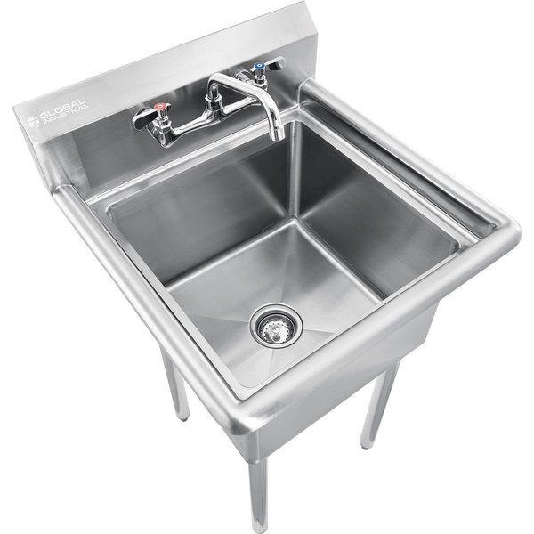 Global Industrial Stainless Steel Utility Sink W/Faucet & 10 Backsplash, 18x18x12 Deep 670451